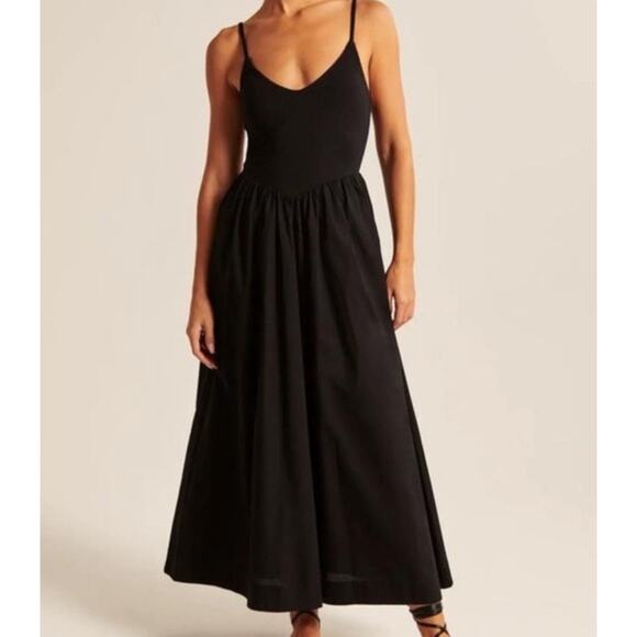 Abercrombie & Fitch Dresses & Skirts - Abercrombie & Fitch Mixed Fabric Drop Waist Midi Dress Sleeveless Princess Black
